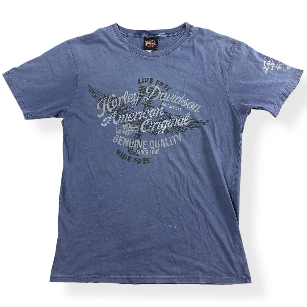 Harley Davidson Men's T-Shirt Large Blue Motorcycles‎ Live Free Ride Free Biker